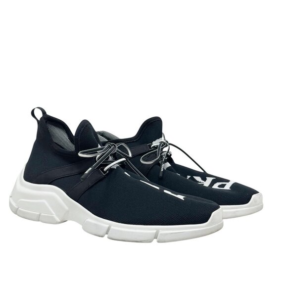 PRADA Logo Knit Women’s Sneakers Size 37.5 7.5 black and white - Picture 2 of 13